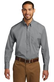 Port Authority Long Sleeve Carefree Poplin Shirt W100 (Color: Gusty Grey, size: L)