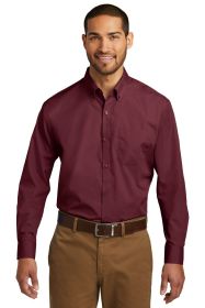 Port Authority Long Sleeve Carefree Poplin Shirt W100 (Color: Burgundy, size: M)