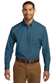 Port Authority Long Sleeve Carefree Poplin Shirt W100 (Color: Dusty Blue, size: 4XL)