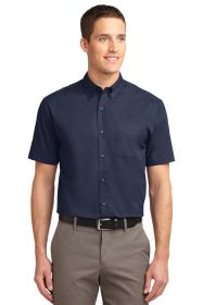 Port Authority Short Sleeve Easy Care Shirt S508 (Color: Navy/ Light Stone, size: 5XL)