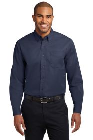 Port Authority Extended Size Long Sleeve Easy Care Shirt S608ES (Color: Navy/ Light Stone, size: 8XL)