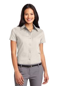 Port Authority Ladies Short Sleeve Easy Care Shirt L508 (Color: Light Stone/ Classic Navy, size: S)