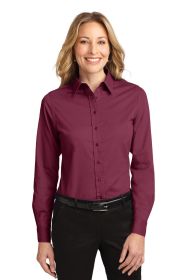 Port Authority Ladies Long Sleeve Easy Care Shirt L608 (Color: Burgundy/ Light Stone, size: 6XL)