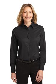 Port Authority Ladies Long Sleeve Easy Care Shirt L608 (Color: Black/ Light Stone, size: XS)