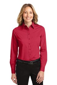 Port Authority Ladies Long Sleeve Easy Care Shirt L608 (Color: Red/ Light Stone, size: 3XL)