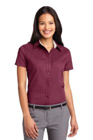 Port Authority Ladies Short Sleeve Easy Care Shirt L508 (Color: Burgundy/ Light Stone, size: S)