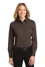 Port Authority Ladies Long Sleeve Easy Care Shirt L608 (Color: Coffee Bean/ Light Stone, size: S)