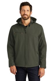 Port Authority Textured Hooded Soft Shell Jacket J706 (Color: Mineral Green/ Soft Orange, size: Xl)